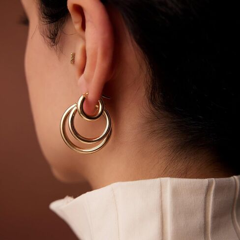 Gold Hoop Earrings Set for Women, 14k Real Gold Filled Chunky Thick Trendy Hypoallergenic Earring, Aesthetic Jewelry Accessories for Women Teen Girl Gifts 3 Pairs in Saudi Arabia