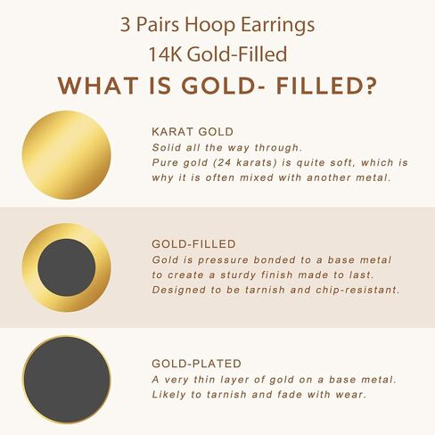 Gold Hoop Earrings Set for Women, 14k Real Gold Filled Chunky Thick Trendy Hypoallergenic Earring, Aesthetic Jewelry Accessories for Women Teen Girl Gifts 3 Pairs in Saudi Arabia