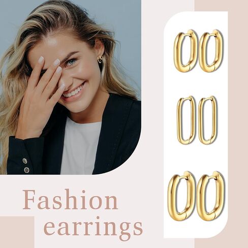 NMQLX Women's Gold Hoop Earrings: 3 Pairs Gold Plated Lightweight Earrings Set for Women Girls in Kuwait