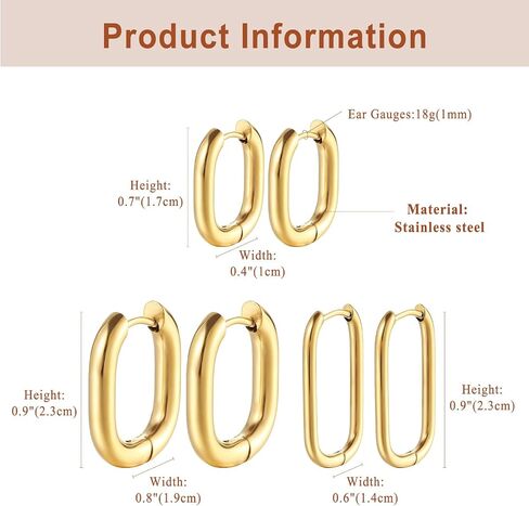 NMQLX Women's Gold Hoop Earrings: 3 Pairs Gold Plated Lightweight Earrings Set for Women Girls in Kuwait