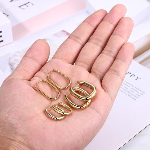 NMQLX Women's Gold Hoop Earrings: 3 Pairs Gold Plated Lightweight Earrings Set for Women Girls in Kuwait