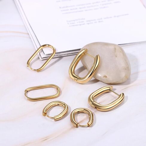 NMQLX Women's Gold Hoop Earrings: 3 Pairs Gold Plated Lightweight Earrings Set for Women Girls in Kuwait