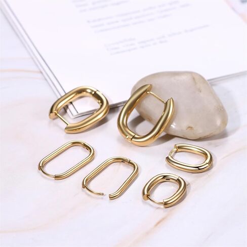 NMQLX Women's Gold Hoop Earrings: 3 Pairs Gold Plated Lightweight Earrings Set for Women Girls in Kuwait