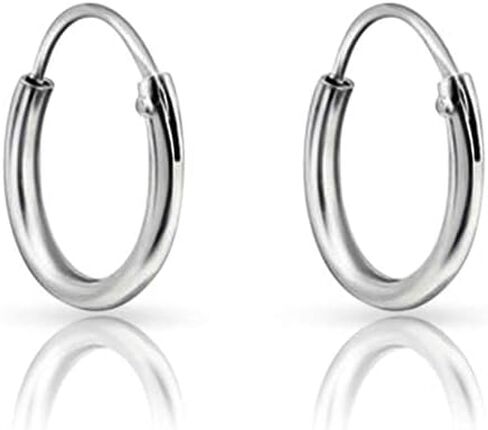DTPsilver 925 Sterling Silver TINY/SMALL/MEDIUM/LARGE Endless Hoops/Sleepers Earrings - Thickness 1.5 mm - Outer Diameter: 8, 10, 12, 14, 16, 18, 20, 25, 30, 35, 40, 50, 60, 70, 80 mm in Kuwait