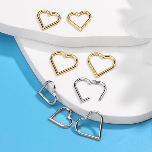 أقراط الغضروف مجوهرات ثقب Daith: أقراط قلب من التيتانيوم للنساء أقراط نائمة متمحورة لـ Tragus Helix Rook Piercing مجوهرات من الفولاذ الجراحي 16G مطلية بالذهب والفضة 8 مم 10 مم 12 مم in Saudi Arabia