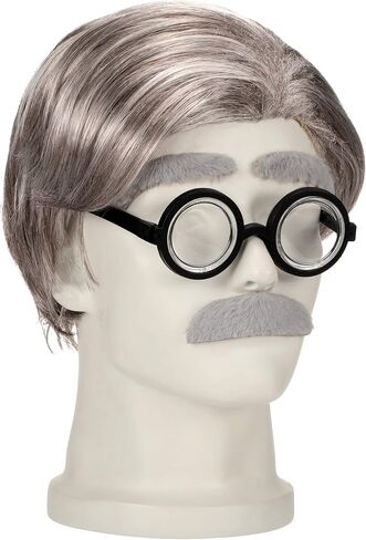 Frienda 6 Pieces Old Man Costume Set Includes Wig Mustache Eyebrows Glasses Wig Cap for Dressing up(Style 2) in Saudi Arabia