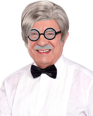 Frienda 6 Pieces Old Man Costume Set Includes Wig Mustache Eyebrows Glasses Wig Cap for Dressing up(Style 2) in Saudi Arabia