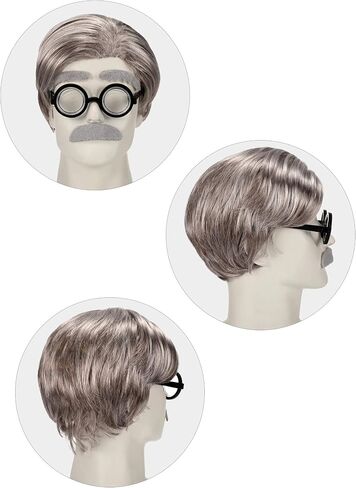 Frienda 6 Pieces Old Man Costume Set Includes Wig Mustache Eyebrows Glasses Wig Cap for Dressing up(Style 2) in Saudi Arabia