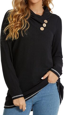 سترة نسائية من WEIYAN برقبة متدلية وأكمام طويلة وقميص كاجوال فضفاض مع أزرار in Kuwait