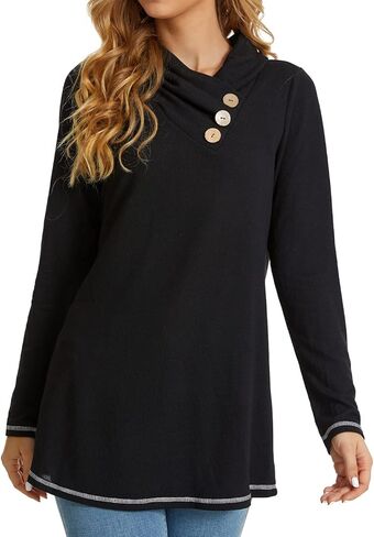 سترة نسائية من WEIYAN برقبة متدلية وأكمام طويلة وقميص كاجوال فضفاض مع أزرار in Kuwait