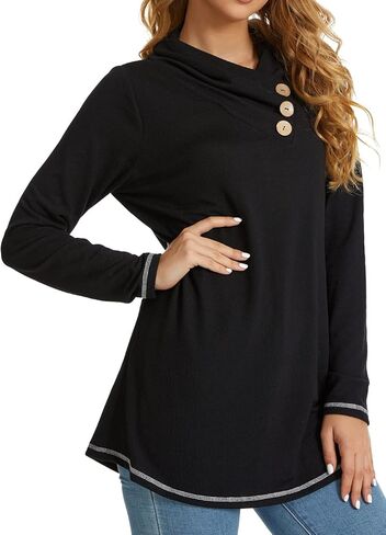 سترة نسائية من WEIYAN برقبة متدلية وأكمام طويلة وقميص كاجوال فضفاض مع أزرار in Kuwait