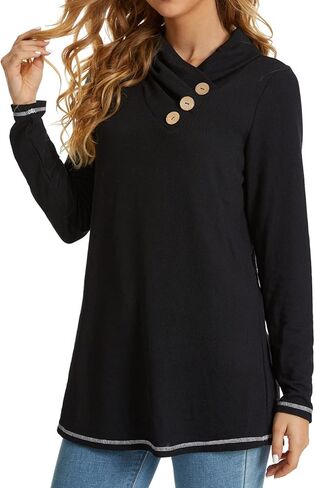 سترة نسائية من WEIYAN برقبة متدلية وأكمام طويلة وقميص كاجوال فضفاض مع أزرار in Kuwait