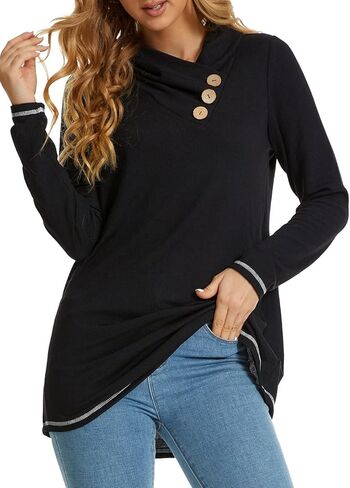 سترة نسائية من WEIYAN برقبة متدلية وأكمام طويلة وقميص كاجوال فضفاض مع أزرار in Kuwait