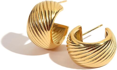 18K Gold Plated Chunky Gold Hoops Earrings for Women, Half Open Stud Hoop Lightweight Earrings, Trendy Statement Retro Round Hoop Earrings, Thick Gold Hypoallergenic Jewelry in Saudi Arabia