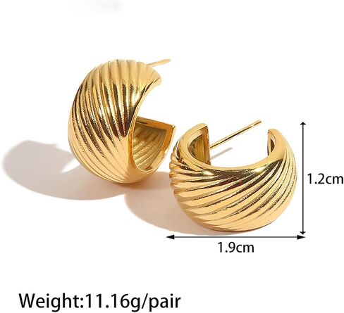 18K Gold Plated Chunky Gold Hoops Earrings for Women, Half Open Stud Hoop Lightweight Earrings, Trendy Statement Retro Round Hoop Earrings, Thick Gold Hypoallergenic Jewelry in Saudi Arabia