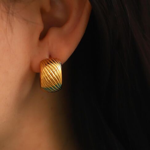 18K Gold Plated Chunky Gold Hoops Earrings for Women, Half Open Stud Hoop Lightweight Earrings, Trendy Statement Retro Round Hoop Earrings, Thick Gold Hypoallergenic Jewelry in Saudi Arabia