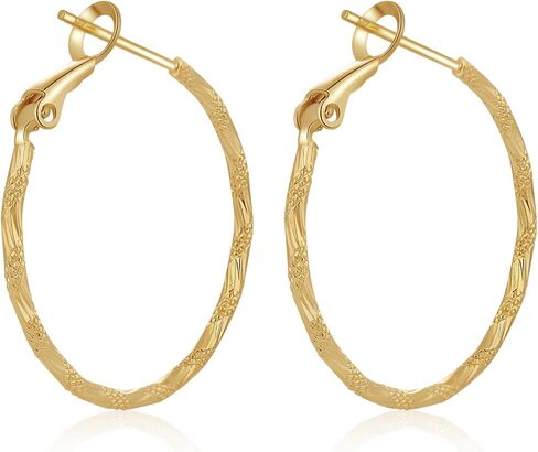 ToHeart 14k Gold Plated Twisted Hoop Earrings for Womens, Lightweight Hypoallergenic Small Gold Hoop Earrings, Silver, No Gemstone in Kuwait