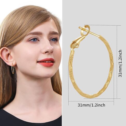 ToHeart 14k Gold Plated Twisted Hoop Earrings for Womens, Lightweight Hypoallergenic Small Gold Hoop Earrings, Silver, No Gemstone in Kuwait