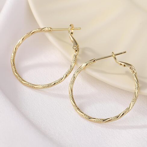 ToHeart 14k Gold Plated Twisted Hoop Earrings for Womens, Lightweight Hypoallergenic Small Gold Hoop Earrings, Silver, No Gemstone in Kuwait