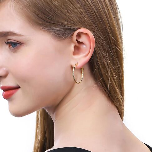 ToHeart 14k Gold Plated Twisted Hoop Earrings for Womens, Lightweight Hypoallergenic Small Gold Hoop Earrings, Silver, No Gemstone in Kuwait