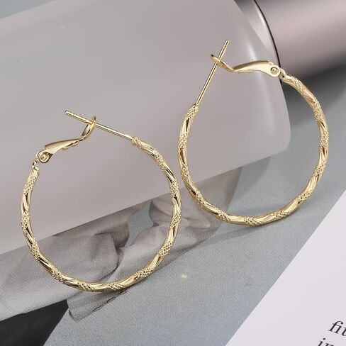 ToHeart 14k Gold Plated Twisted Hoop Earrings for Womens, Lightweight Hypoallergenic Small Gold Hoop Earrings, Silver, No Gemstone in Kuwait