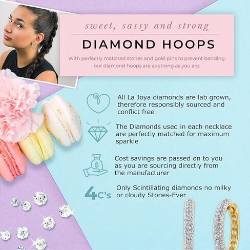 أقراط لا جويا 1-2 1/2 قيراط TW Lab Grown الماسية للنساء | مصنوع من الفضة المطلية بالذهب الأصفر | الزوج المثالي من الأقراط الفضية المتدلية الكبيرة لها in Kuwait