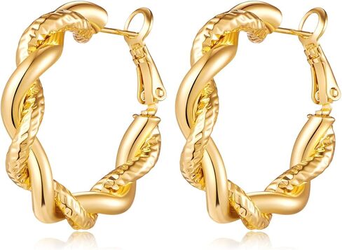 اقراط حلقية ذهبية ملتوية عصرية للنساء، اقراط حلقية سميكة ملتوية، هدايا مجوهرات in Kuwait