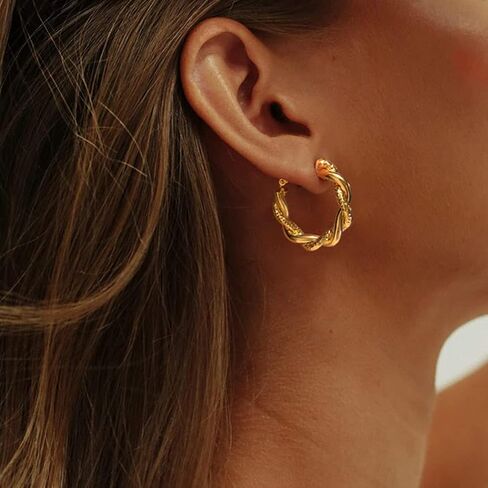 اقراط حلقية ذهبية ملتوية عصرية للنساء، اقراط حلقية سميكة ملتوية، هدايا مجوهرات in Kuwait