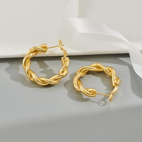 اقراط حلقية ذهبية ملتوية عصرية للنساء، اقراط حلقية سميكة ملتوية، هدايا مجوهرات in Kuwait