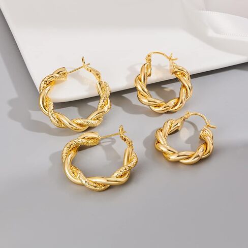 اقراط حلقية ذهبية ملتوية عصرية للنساء، اقراط حلقية سميكة ملتوية، هدايا مجوهرات in Kuwait