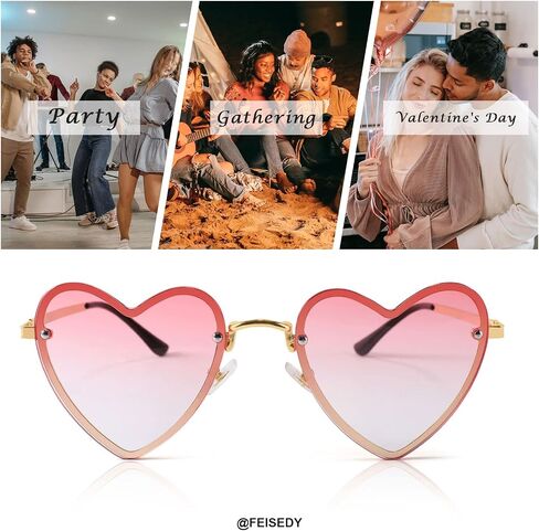 FEISEDY Love Heart Shaped Sunglasses Party Thin Metal Frame Glasses Candy Color B2832 in Saudi Arabia