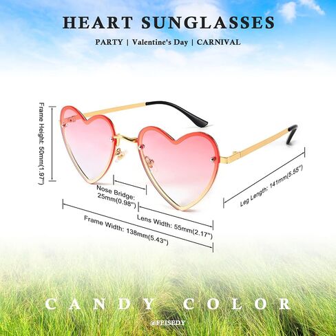 FEISEDY Love Heart Shaped Sunglasses Party Thin Metal Frame Glasses Candy Color B2832 in Saudi Arabia
