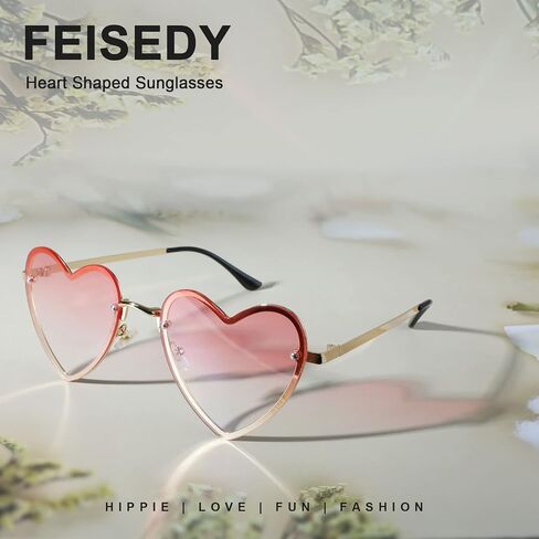 FEISEDY Love Heart Shaped Sunglasses Party Thin Metal Frame Glasses Candy Color B2832 in Saudi Arabia