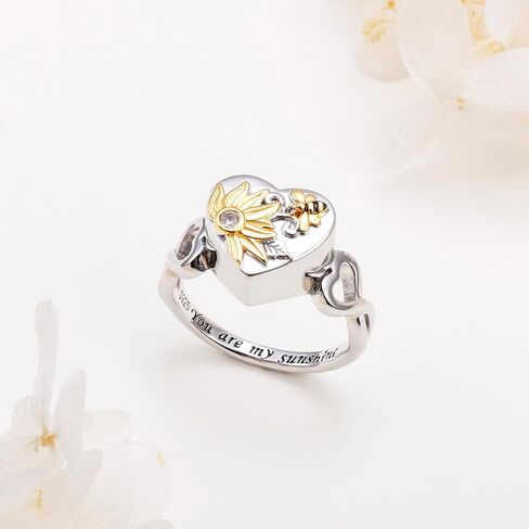 خاتم جرة حرق عباد الشمس/الورد للرماد - حلقات جرة من الفضة الإسترلينية عيار 925 للرماد خاتم تذكار تذكاري هدية للنساء مجوهرات حرق الحيوانات الأليفة هدية الفجيعة لفقدان أحبائك in Kuwait