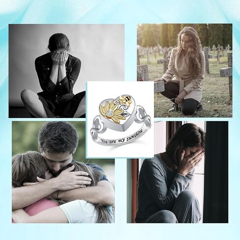 خاتم جرة حرق عباد الشمس/الورد للرماد - حلقات جرة من الفضة الإسترلينية عيار 925 للرماد خاتم تذكار تذكاري هدية للنساء مجوهرات حرق الحيوانات الأليفة هدية الفجيعة لفقدان أحبائك in Kuwait