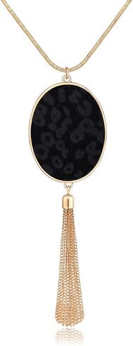 Long Necklaces for Women Statement Leopard Snakeskin Fur Pattern Necklace Oval Leather Pendant Necklaces Jewelry in Saudi Arabia