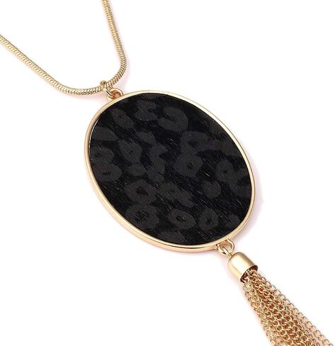 Long Necklaces for Women Statement Leopard Snakeskin Fur Pattern Necklace Oval Leather Pendant Necklaces Jewelry in Saudi Arabia