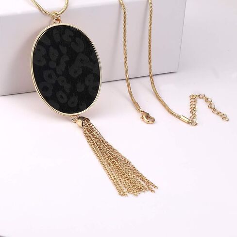 Long Necklaces for Women Statement Leopard Snakeskin Fur Pattern Necklace Oval Leather Pendant Necklaces Jewelry in Saudi Arabia
