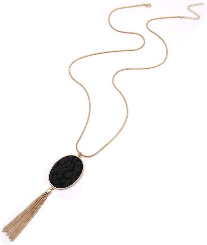 Long Necklaces for Women Statement Leopard Snakeskin Fur Pattern Necklace Oval Leather Pendant Necklaces Jewelry in Saudi Arabia