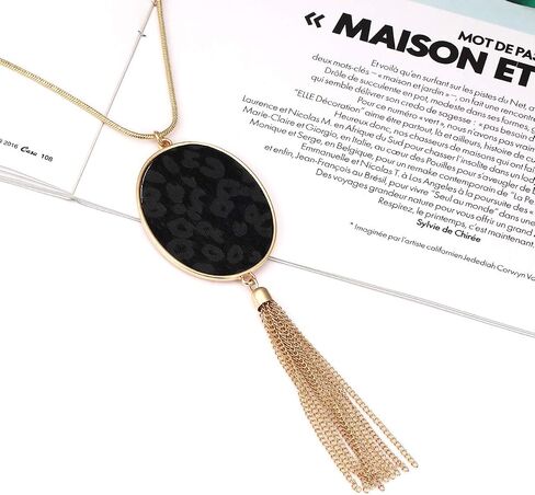 Long Necklaces for Women Statement Leopard Snakeskin Fur Pattern Necklace Oval Leather Pendant Necklaces Jewelry in Saudi Arabia
