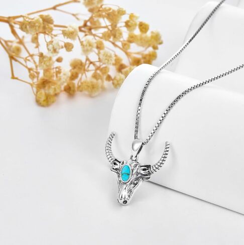 DOLIOX Genuine Bull Head Turquoise Pendant Necklace, Sterling Silver Native Western Boho Native Jewelry December Birthstone Birthdays Gift, 18''+2'' in Saudi Arabia