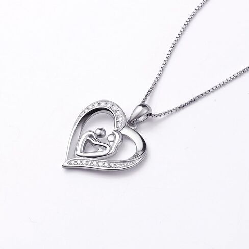 DAOCHONG Mother's Day Gift Mother Holding Child Sterling Silver Mothers Love Heart CZ Pendant Necklace for Women Mother Grandmother in Saudi Arabia