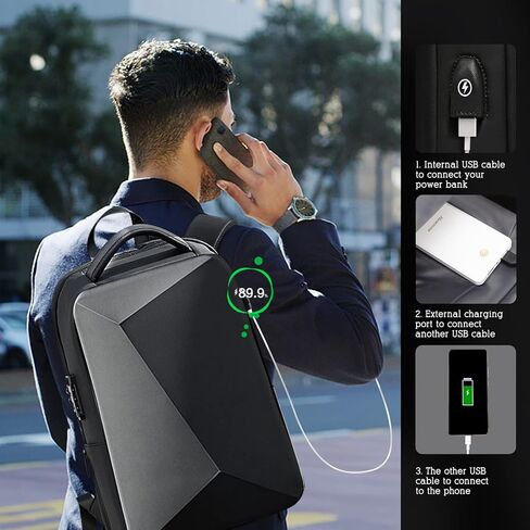 جوكو سيلي شنطة ظهر صلبة مضادة للسرقة للابتوب مقاومة للماء وقابلة للتوسيع تناسب 15.6 انش مع منفذ شحن USB وقفل تي اس ايه شنطة ظهر للسفر والعمل للرجال، اسود، مقاس واحد، مضادة للسرقة in Kuwait