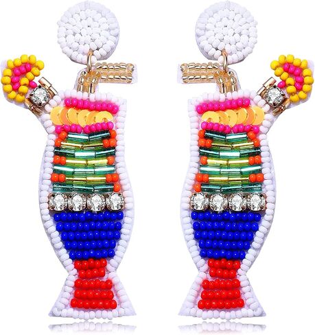 Statement Beaded Drop Earrings- Tropical Drink Fruit Cocktail Earrings- Boho Colorful Sequin Rhinestone Dangle Earrings For Woman Beach Party Vacation in Saudi Arabia