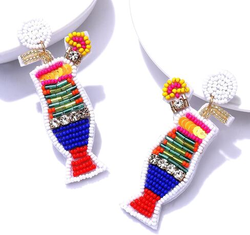 Statement Beaded Drop Earrings- Tropical Drink Fruit Cocktail Earrings- Boho Colorful Sequin Rhinestone Dangle Earrings For Woman Beach Party Vacation in Saudi Arabia
