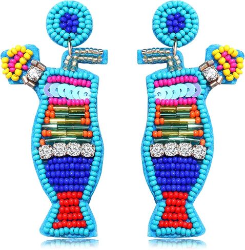 Statement Beaded Drop Earrings- Tropical Drink Fruit Cocktail Earrings- Boho Colorful Sequin Rhinestone Dangle Earrings For Woman Beach Party Vacation in Kuwait
