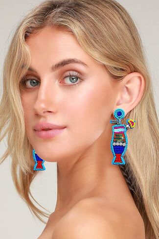Statement Beaded Drop Earrings- Tropical Drink Fruit Cocktail Earrings- Boho Colorful Sequin Rhinestone Dangle Earrings For Woman Beach Party Vacation in Kuwait