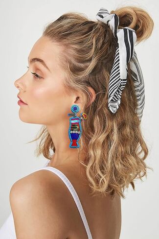 Statement Beaded Drop Earrings- Tropical Drink Fruit Cocktail Earrings- Boho Colorful Sequin Rhinestone Dangle Earrings For Woman Beach Party Vacation in Kuwait