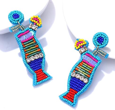 Statement Beaded Drop Earrings- Tropical Drink Fruit Cocktail Earrings- Boho Colorful Sequin Rhinestone Dangle Earrings For Woman Beach Party Vacation in Kuwait