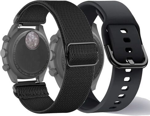 TUCOMO 2 حزمة من أحزمة الساعة المصنوعة من النايلون والسيليكون القابلة للتمدد متوافقة مع ساعة أوميغا X سواتش Moonswatch Speedmaster/Rolex/SEIKO 20 مم، أشرطة مطاطية دائرية للنساء والرجال in Kuwait